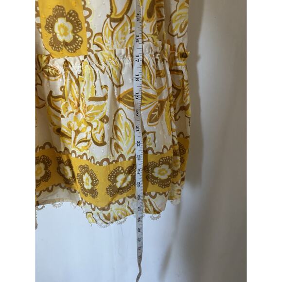 Caroline Costas Dress Large Yellow Floral Smoked Boho New Straps Aline - Picture 8 of 14